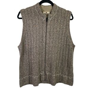 Woolrich Women’s Grey Tan Heathered Knit Full Zip Wool Blend Sweater Vest Sz XL